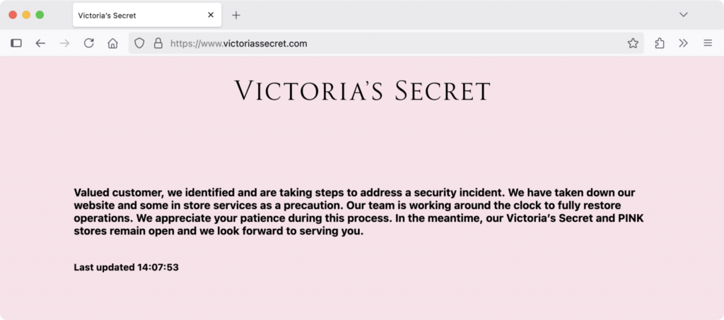 Victoria Secrets Website Down